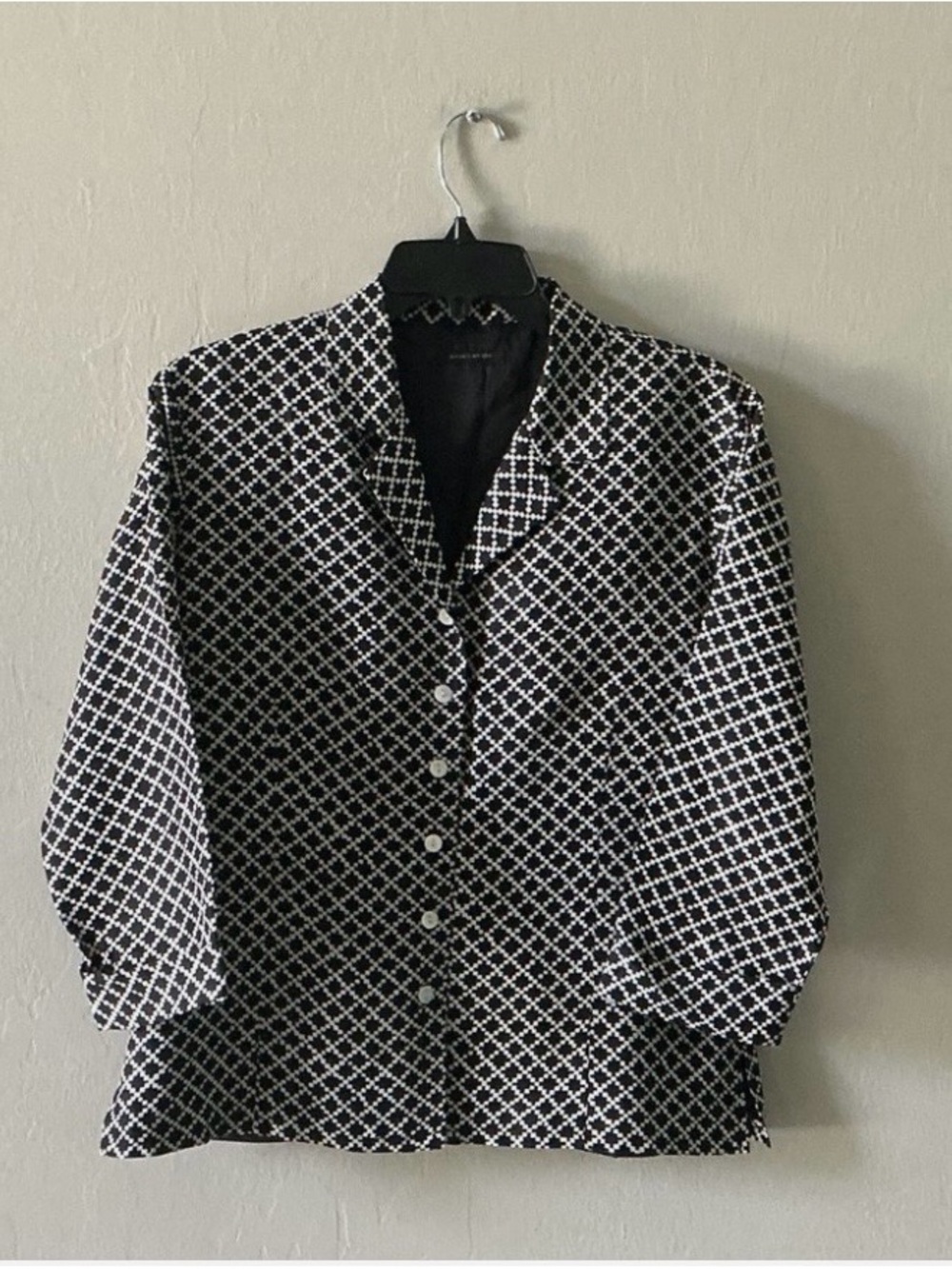 Anne Carson Black/White Geometric Jacket Lightweight Corp Goth Grannycore Sz M